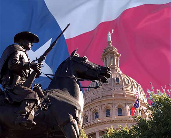 Texas Capitol and Statue Honoring Rangers