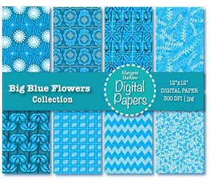 Big Blue Flowers Digital Papers