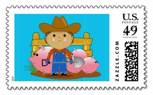 Kawaii Pig Rancher Postage Stamp