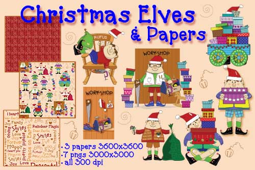 Christmas Elves Clip Art & Digital Papers