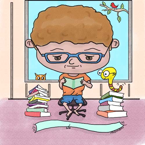 Boy in Glasses Series, Reading with BookWorm Friend