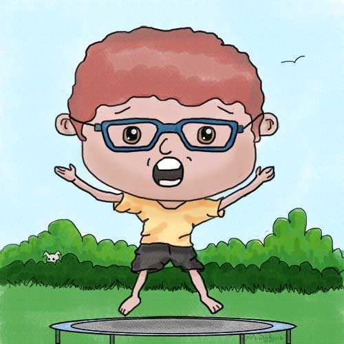 Boy in Glasses Series, Playing on a Trampoline