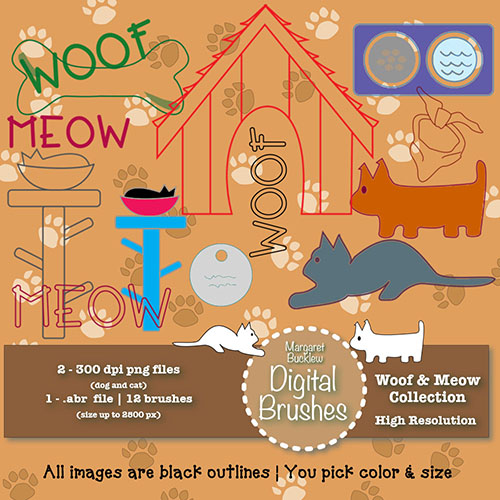 Woof and Meow Clip Art & Photoshop Brushes