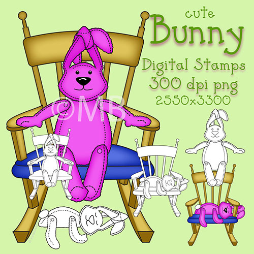 Cute Bunny Rocking Digital Stamps and Clip Art
