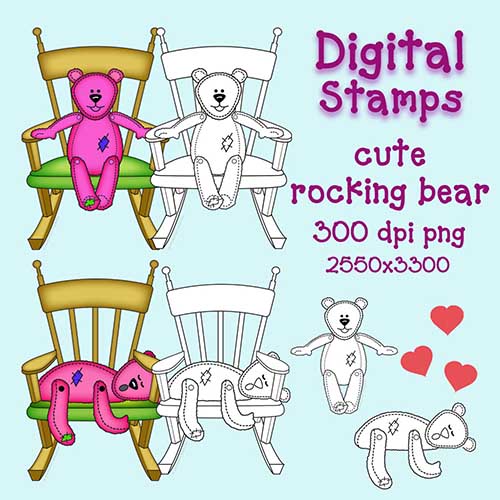 Cute Rocking Bear Clip Art and Digital Stamps