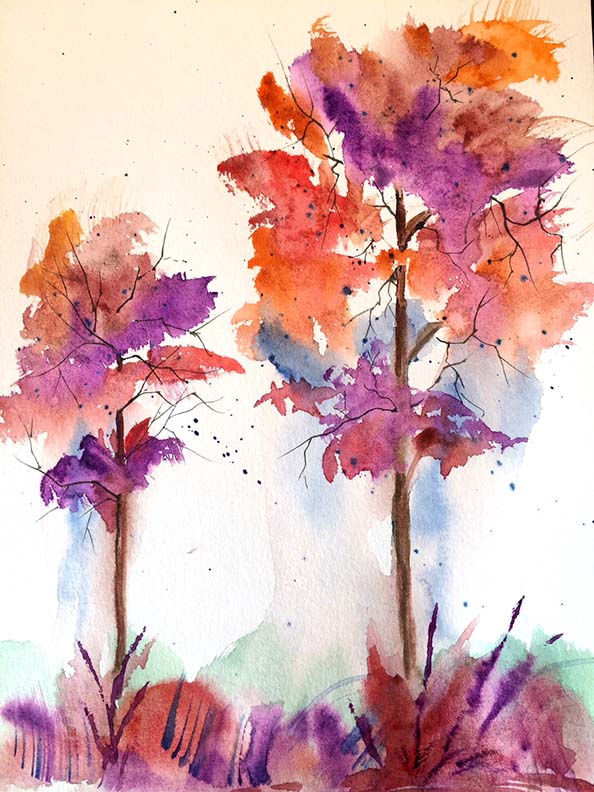 Loose Style Watercolor Trees