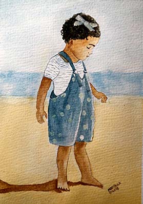 Cute Child at the Beach Watercolor Painting